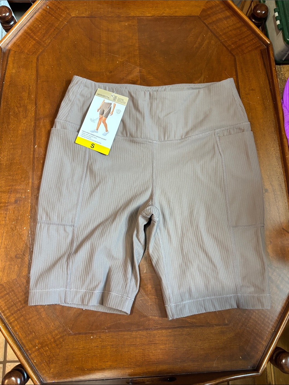 Mondetta Taupe High-Rise Bike Shorts with Side Pockets